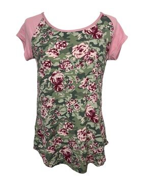 Floral Camo Scoop Neck Short Sleeve Jolie & Joy by FCT With Love Top - Pink M